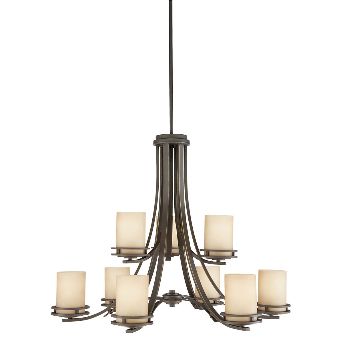 1674OZ Hendrik 2-Tier Contemporary Chandelier, (9) A19 Lamp, 120 V AC, Olde Bronze Housing