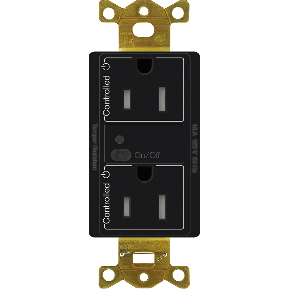 CAR2S-15-DTR-BL Vive RF Wireless Receptacle, 15 Amp Dual Switching Duplex, Decorator-Style Outlet, Gloss, Black