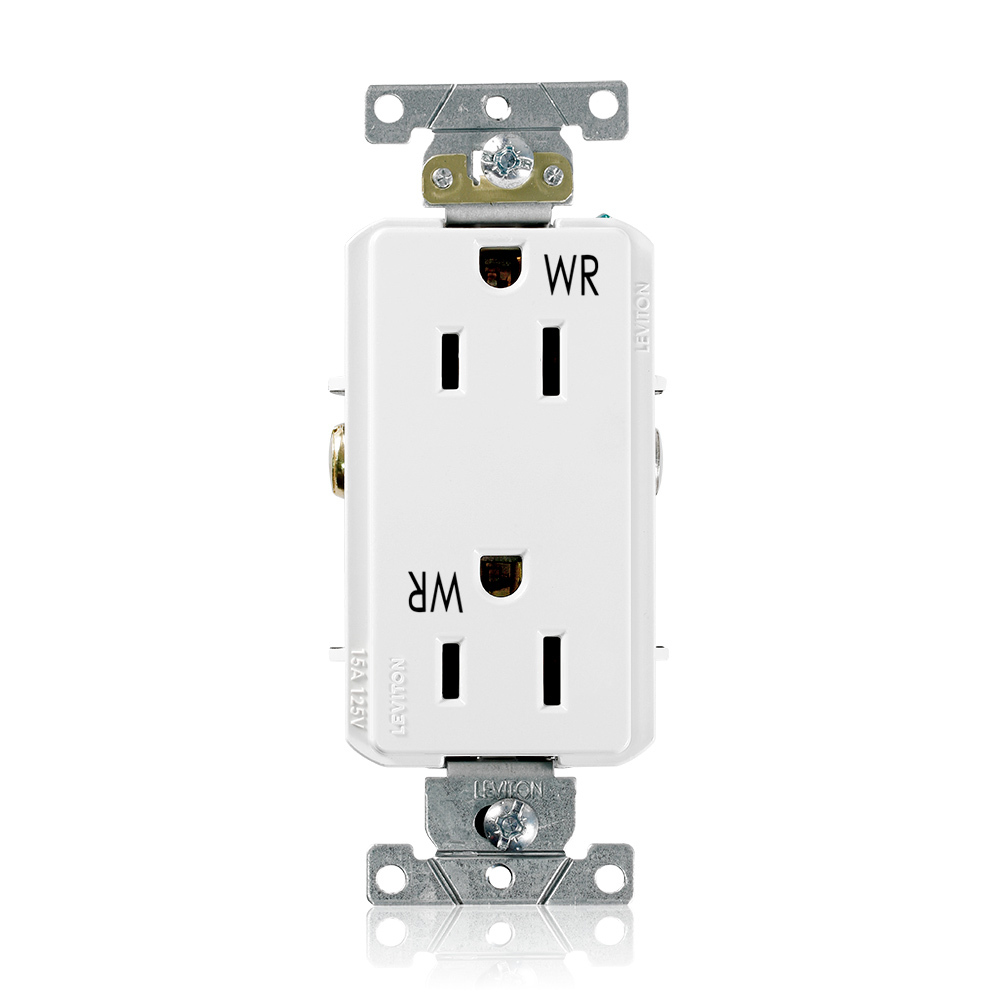 WDR15-W Decora Plus Duplex Heavy Duty Self-Grounding Smooth Face Weather-Resistant Straight Blade Receptacle, 125 V AC, 15 A, 2 Poles, 3 Wires, White