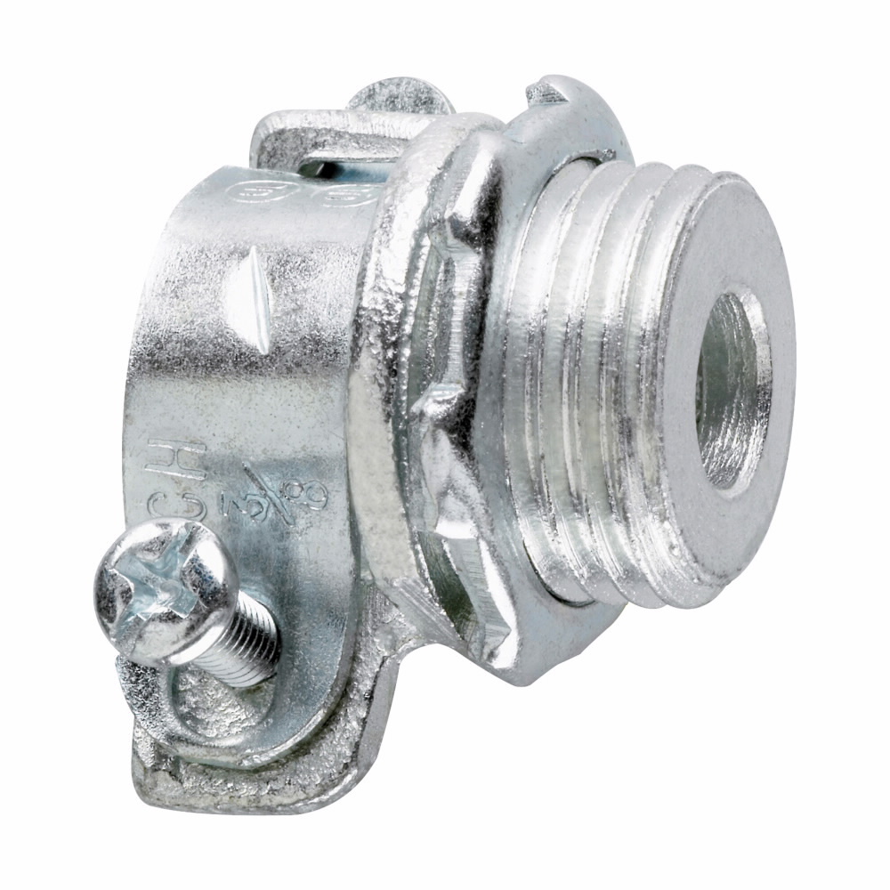 709 Non-Insulated Straight Squeeze Connector, 3/4 in Trade, 1-1/8 in Cable Openings, For Use With Flexible Metallic Conduit Fitting, Malleable Iron, Zinc Plated