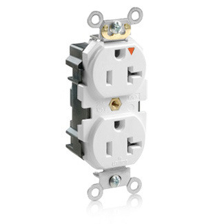 MT563-IGW Lev-Lok 1-Phase Duplex Heavy Duty Isolated Grounding Tamper Resistant Straight Blade Receptacle, 125 V AC, 20 A, 2 Poles, 3 Wires, White
