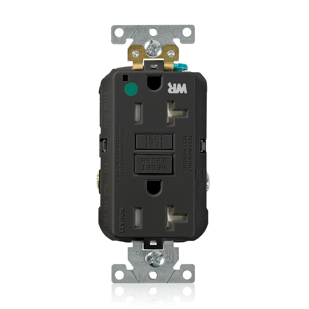 GFWT2-HGE SmartlockPro Duplex Feed Through Self-Test Slim Tamper/Weather Resistant GFCI Receptacle, 125 V AC, 20 A, 2 Poles, 3 Wires, Black
