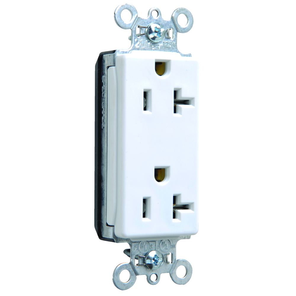 PT26352W PlugTail 20 Amp 125V Spec-Grade Decorator Duplex Receptacle, White