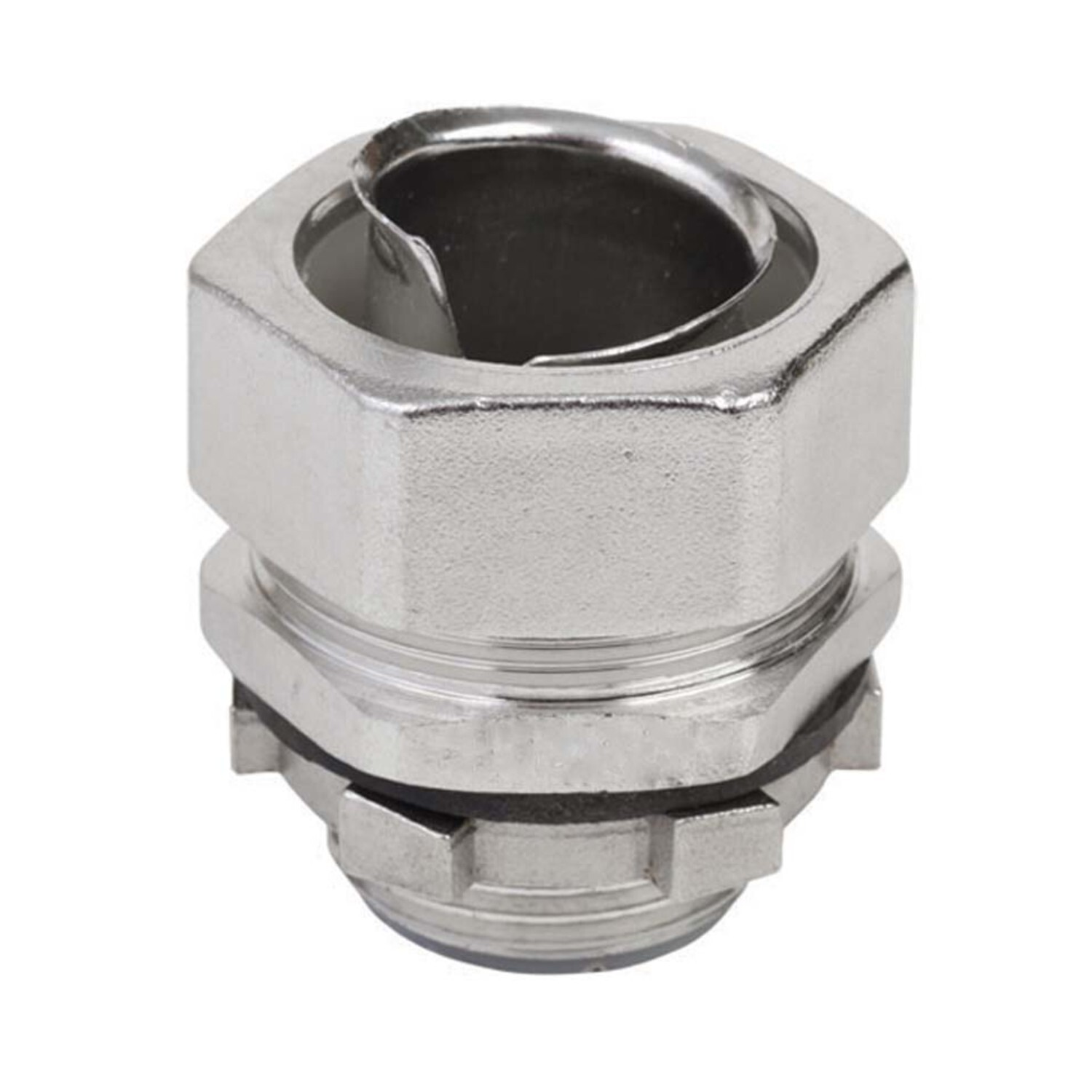 S61500FCS0 Rigid Male Straight Flexible Connector, 1-1/2 in Trade, For Use With Bare/PVC/Clear Coated Flexible Conduit, 316L Stainless Steel, #4 Polished