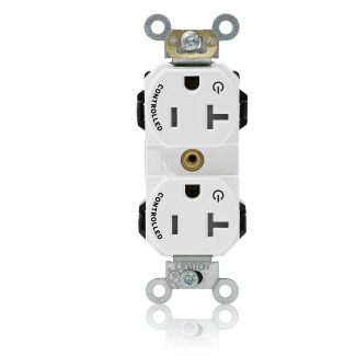 M5362-2SW Lev-Lok Duplex Heavy Duty Straight Blade Receptacle, 120 V AC, 20 A, 2 Poles, 3 Wires, White