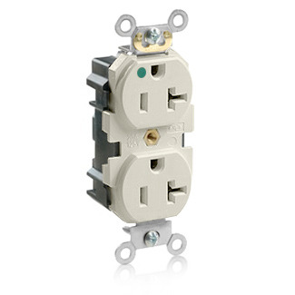 M8300-HT Lev-Lok 1-Phase Duplex Heavy Duty Straight Blade Receptacle, 125 V AC, 20 A, 2 Poles, 3 Wires, Light Almond