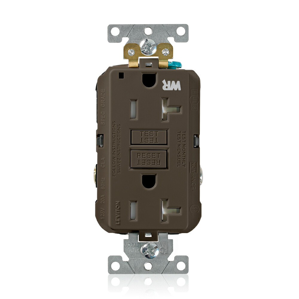 G5362-WT SmartlockPro Duplex Extra Heavy Duty Feed-Through Self-Test Slim Tamper-Resistant Weather-Resistant GFCI Receptacle Outlet With Professional Grade Lockout, 125 V AC, 20 A, 2 Poles, 3 Wires, Light Almond