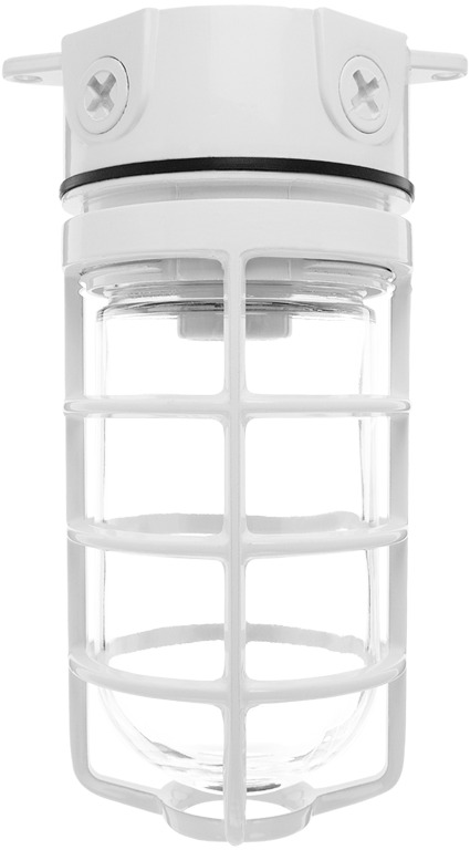 VX100DGW Vaporproof Light Fixture With Clear Glass Globe and Cast Guard,) A19 Lamp, 120/208/240/277 V AC, White Housing