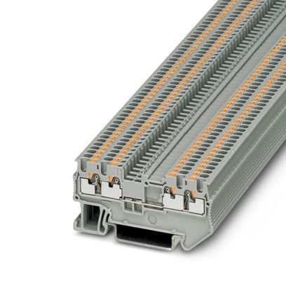 3208197 1-Level 1-Circuit 4-Connection Single Tier Feed-Through Terminal Block, 500 V AC, 17.5 A, 26 to 14 AWG Wire, 4 Poles, DIN Rail Mount