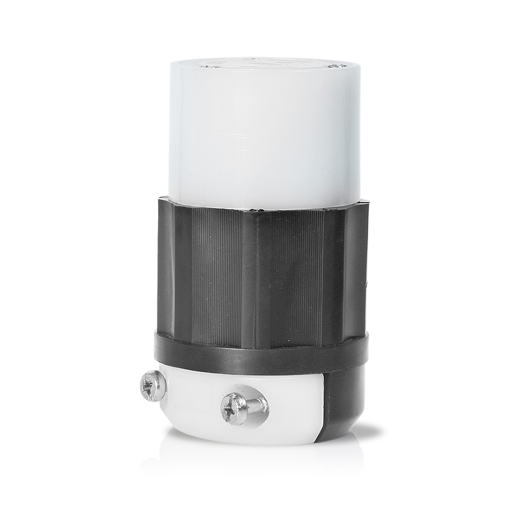 7506-C Flange Mount Locking Connector, 125 V AC, 15 A, 2 Poles, 2 Wires, Black/White