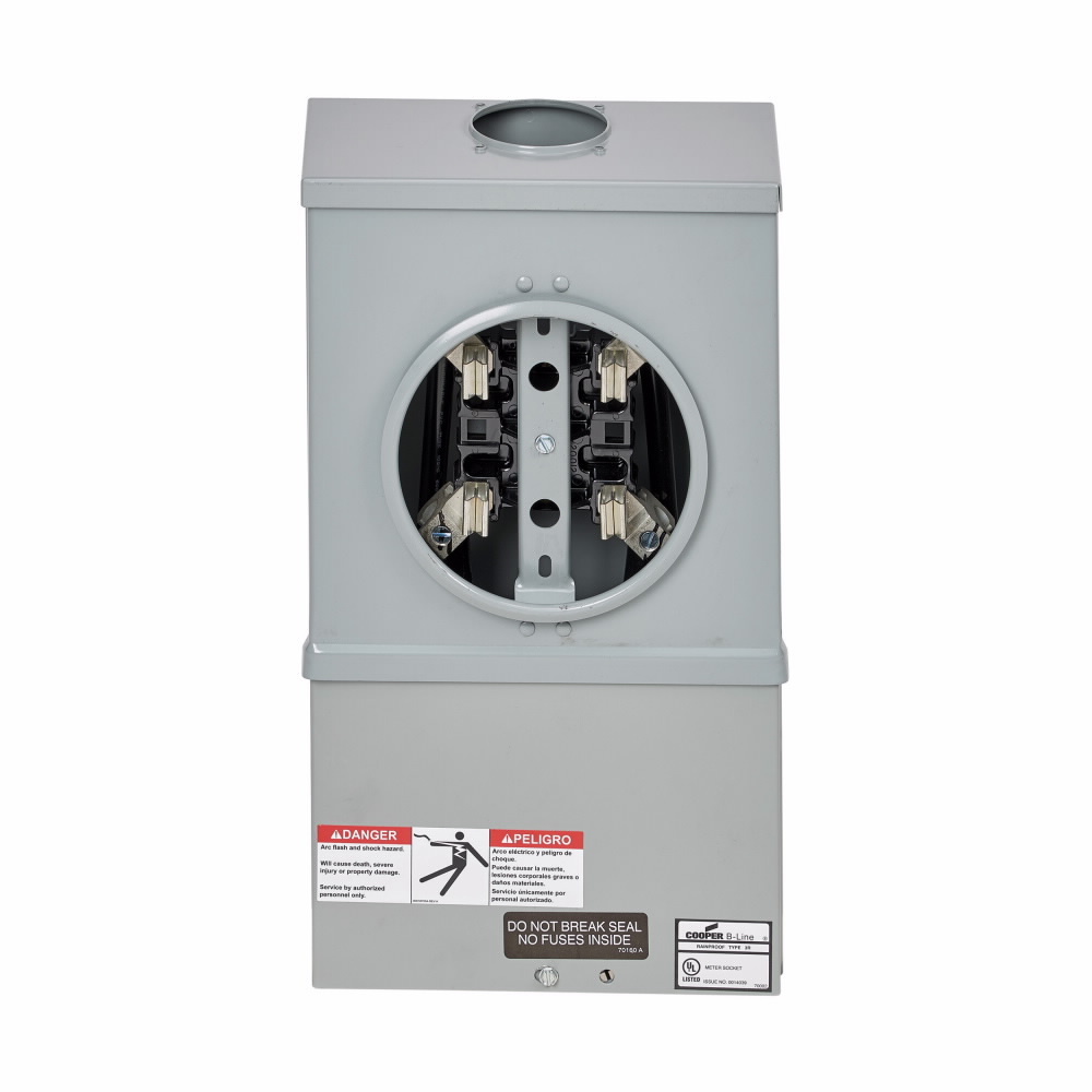 U264 Single Meter Socket, AW Hub Top Provision, 200 Amp, Both, 4 Jaw, Ringed, 3 Steel, ANSI 61 Paint, Side, 1 Pole, 3 Wire, #6-250MCM Line Lug Size, #6-250MCM Load Lug Size, Manual Circuit Closing