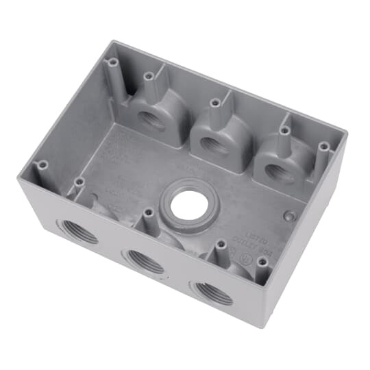 B37D20G Red Dot Deep Universal Weatherproof Outlet Box, A380 Aluminum Alloy, 54.8 cu-in Capacity, 3 Gangs, 7 Outlets, 4-9/16 in H x 3-9/16 in W x 2-11/16 in D
