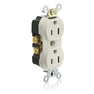 TBR15-T 1-Phase Duplex Tamper Resistant Straight Blade Receptacle, 125 V AC, 15 A, 2 Poles, 3 Wires, Light Almond