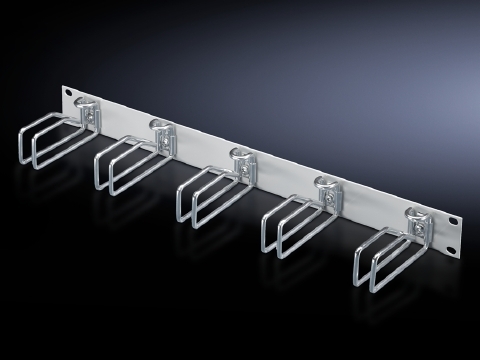 7257005 Cable Management Panel With (5) Cable Shunting Rings, 1U Unit Height, Zinc Plated Steel Ring, Sheet Steel, Jet Black