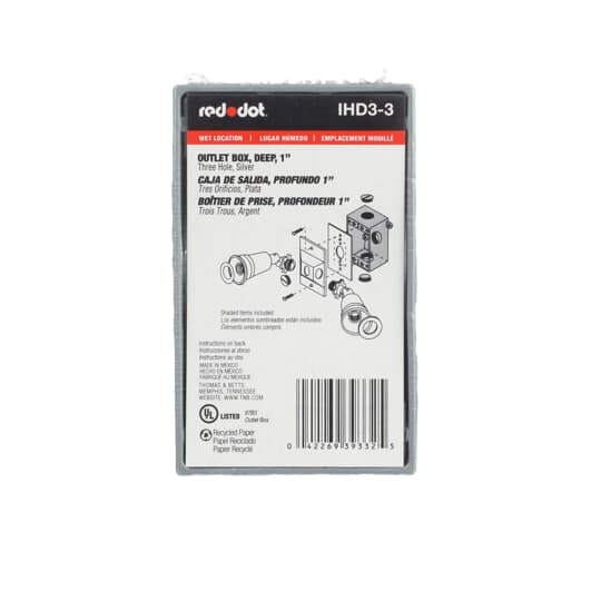 IHD3-3 Red Dot Deep Universal Weatherproof Box, Die Cast Aluminum, 24.8 cu-in Capacity, 1 Gangs, 3 Outlets, 4-9/16 in L x 2-13/16 in W x 2 in D
