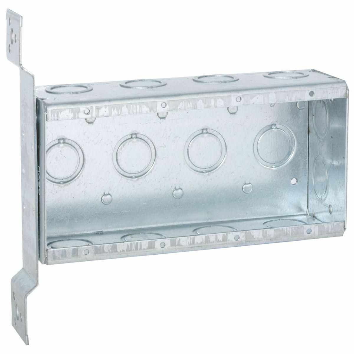 687 Multi-Device Switch Box, Steel, 63.5 cu-in, 4 Gangs, 3 Outlets, 28 Knockouts