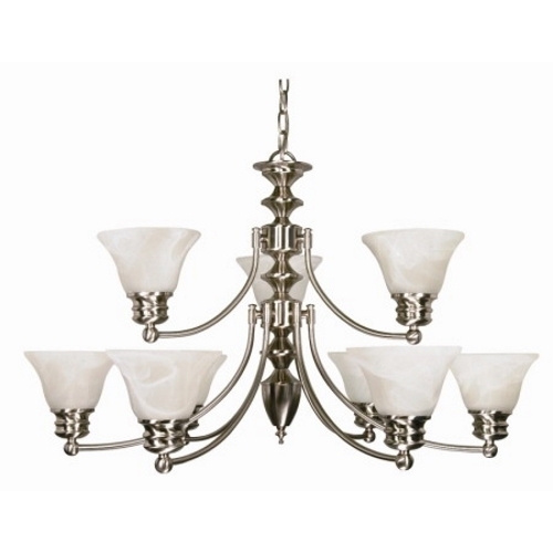 60-360 Empire 2-Tier Transitional Chandelier, (9) A19 Lamp, 120 V AC, Brushed Nickel Housing