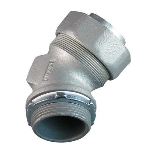 45 deg Liquidtight Connector with Plain Throat, 3 inch, Malleable Iron, Zinc Electroplated