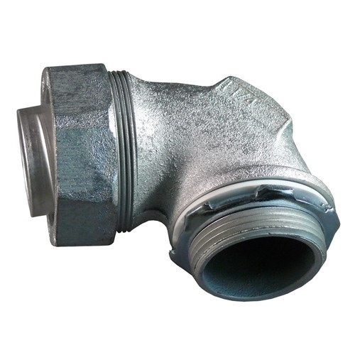 90 deg Liquidtight Connector with Plain Throat, 3 inch, Malleable Iron, Zinc Electroplated