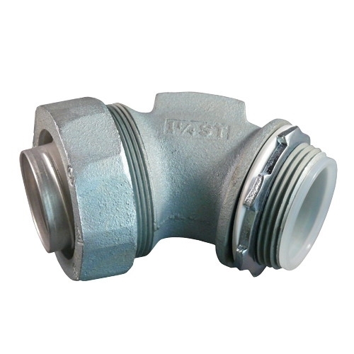 STB-45400 Liquid Tight Oiltight Raintight Conduit Connector With Insulated Throat, 4 in Trade, 45 deg, Malleable Iron, Triple Coated