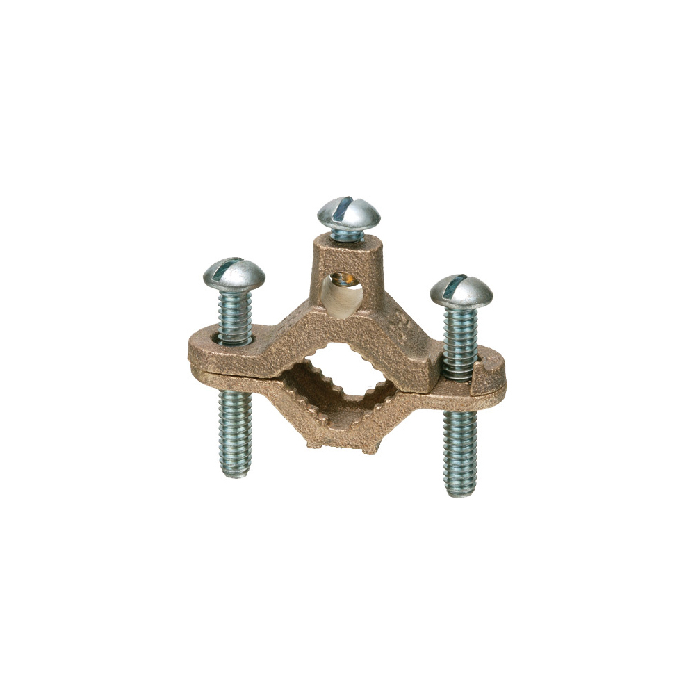 723B Bare Wire Ground Clamp With Galvanized Steel Screw, 10 to 2 AWG Conductor, Solid Brass
