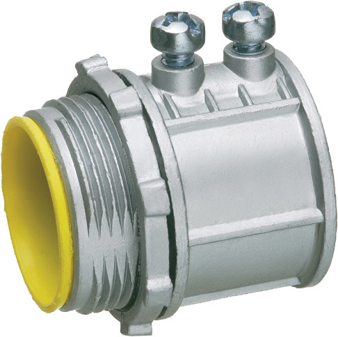 8075A Set Screw Connector With Insulated Throat, 3-1/2 in Trade, For Use With Aluminum/Steel EMT Conduit, Die Cast Zinc