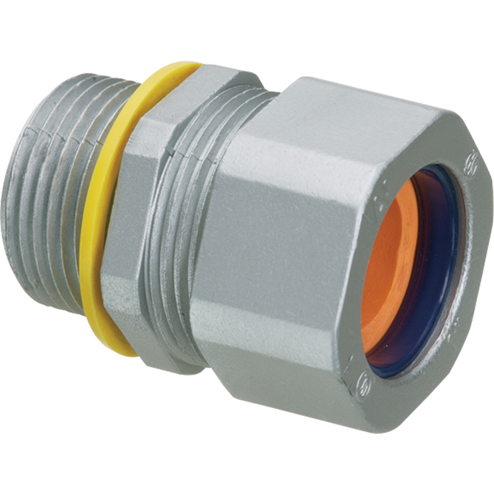 CG100750 Colorgrip Liquid/Oiltight Strain Relief Cord Connector With Sealing Ring, Locknut, 1 in Trade, 5/8 to 3/4 in Cable Openings, Die Cast Zinc