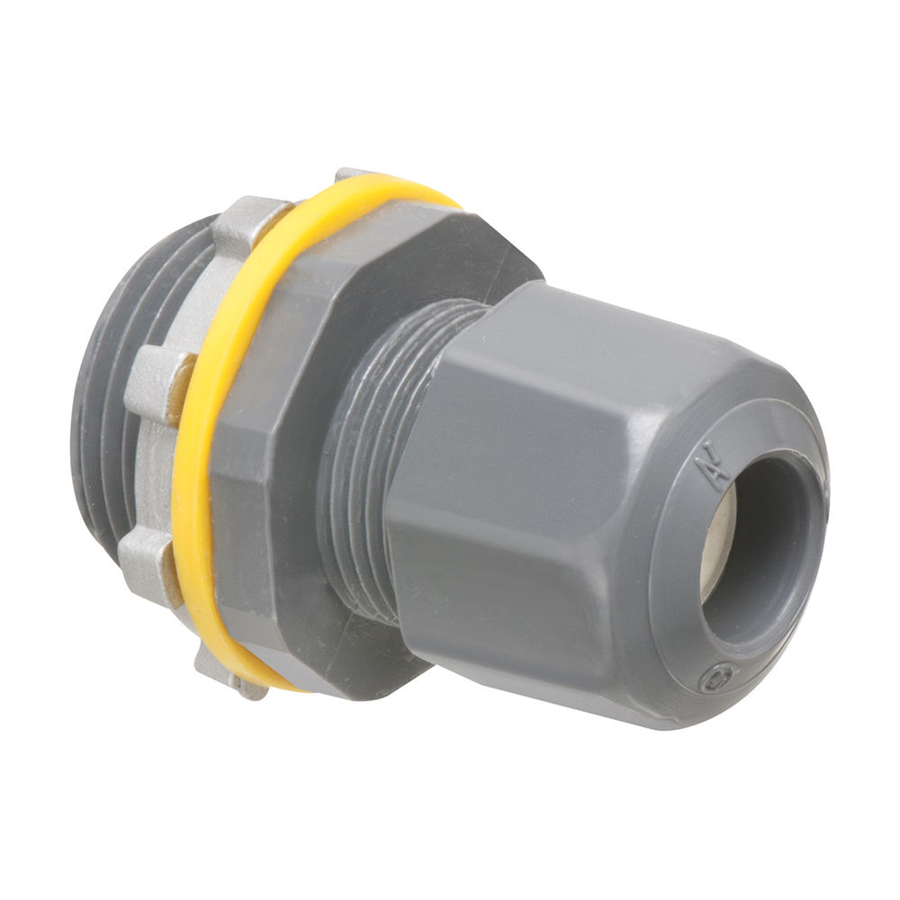 LPCG753 Low Profile Liquidtight Oiltight Strain Relief Cord Connector, 3/4 in Trade, 0.1 to 0.3 in Cable Openings, Nylon/Polyethylene/Santoprene/Zinc