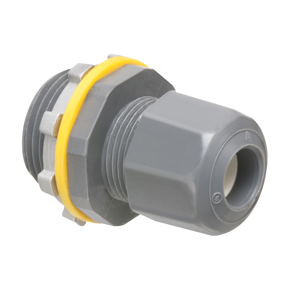 LPCG754 Low Profile Liquidtight Oiltight Strain Relief Cord Connector, 3/4 in Trade, 0.24 to 0.472 in Cable Openings, Nylon/Polyethylene/Santoprene/Zinc