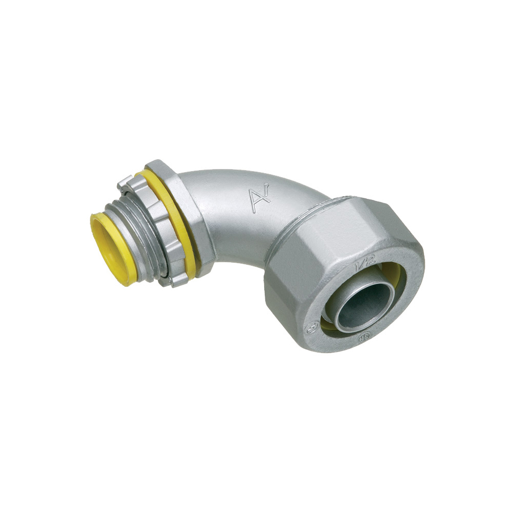 LT9050A Liquid Tight Conduit Connector With Insulated Throat, 1/2 in Trade, 90 deg, Die Cast Zinc