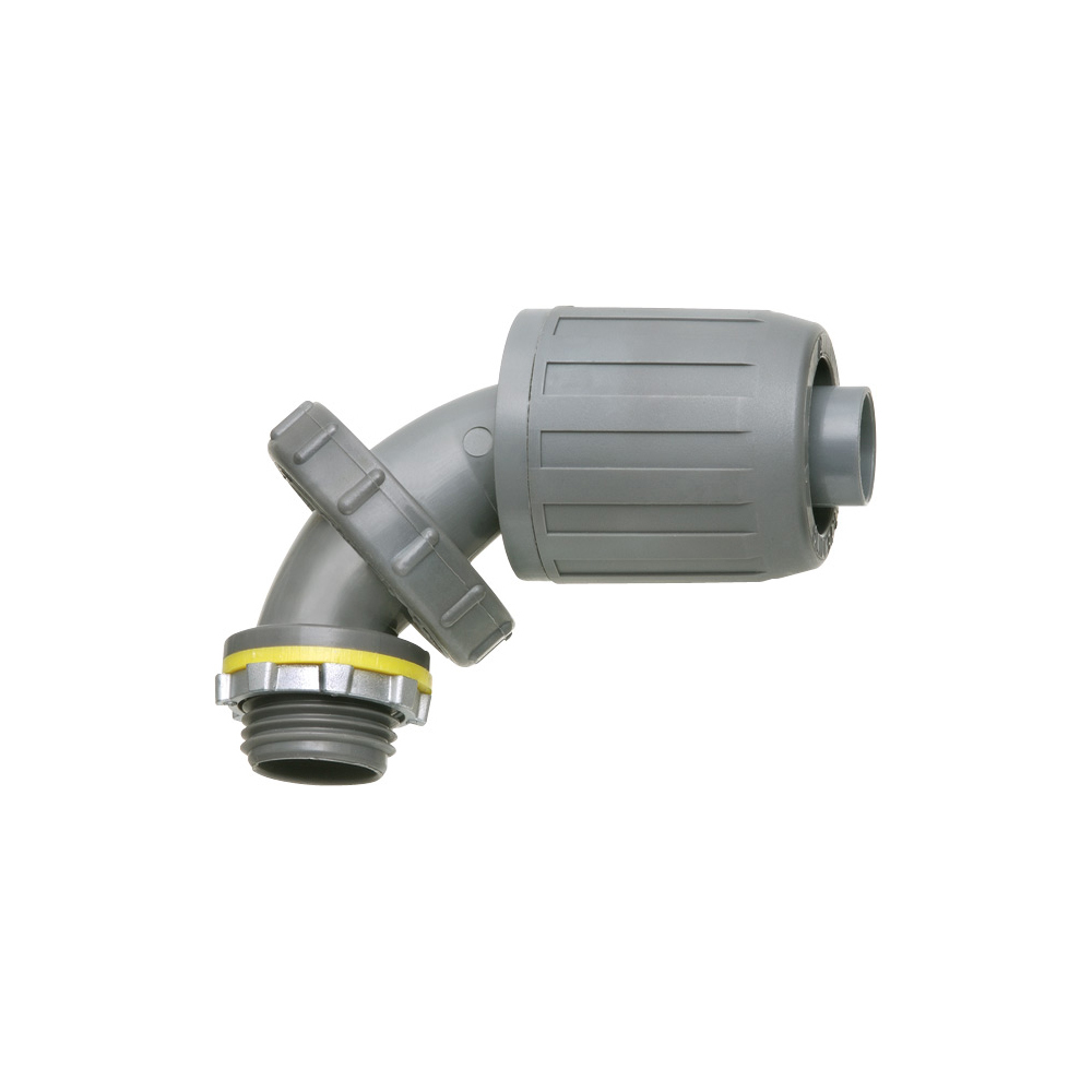 NMLT590 Snap2IT Non-Metallic Liquidtight Conduit Connector With 1/2 in Knockout, 1/2 in Trade, 90 deg, Plastic
