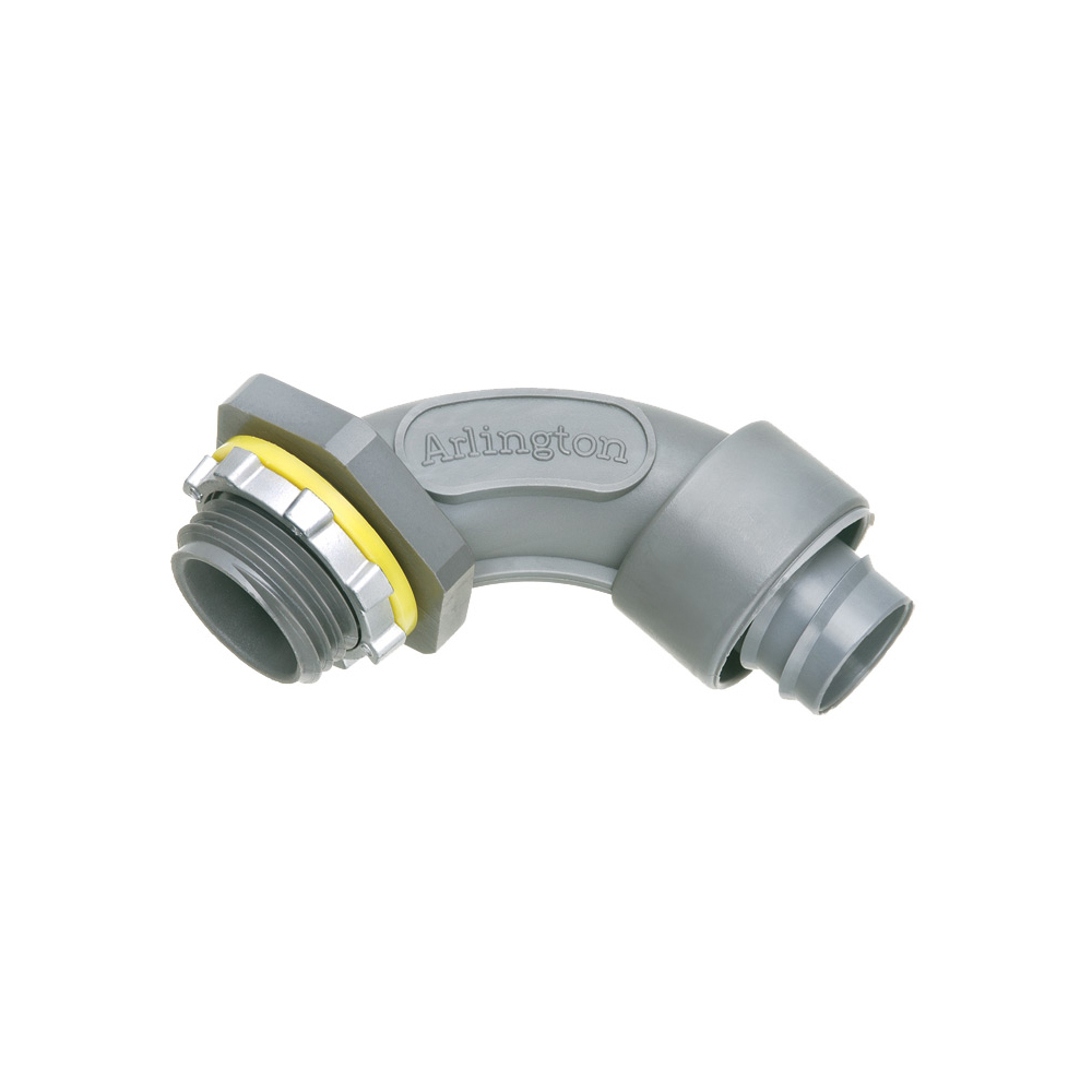 NMSC9050 Screw-On Liquid Tight Conduit Connector, 1/2 in Trade, 90 deg, Plastic