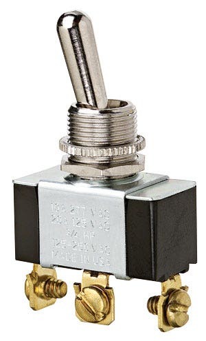774013 Buchanan Standard Toggle Switch, 125/227 V AC, 20/10 A, 3/4 hp Power Rating, On-Off-On SPDT Contact