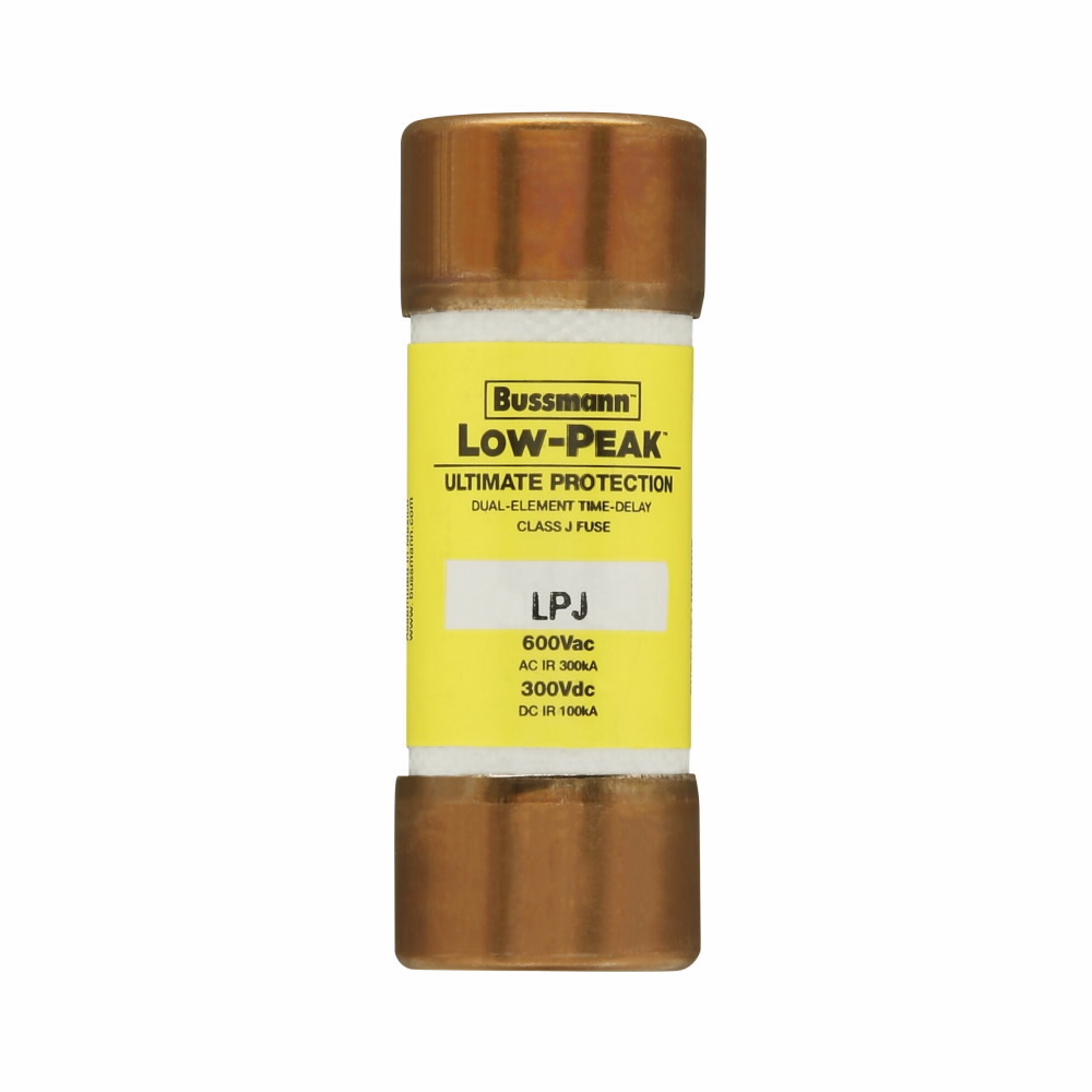 LPJ-30SP Low-Peak Current Limiting Time Delay Fuse, 30 A, 600 V AC/300 V DC, 300/100 kA, Class J, Cylindrical Body