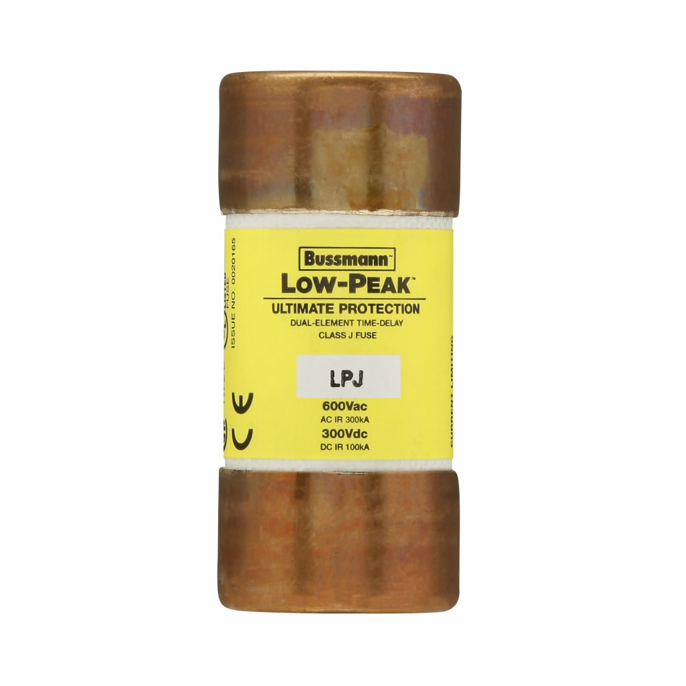 LPJ-40SP Low-Peak Current Limiting Time Delay Fuse, 40 A, 600 V AC/300 V DC, 300/100 kA, Class J, Cylindrical Body