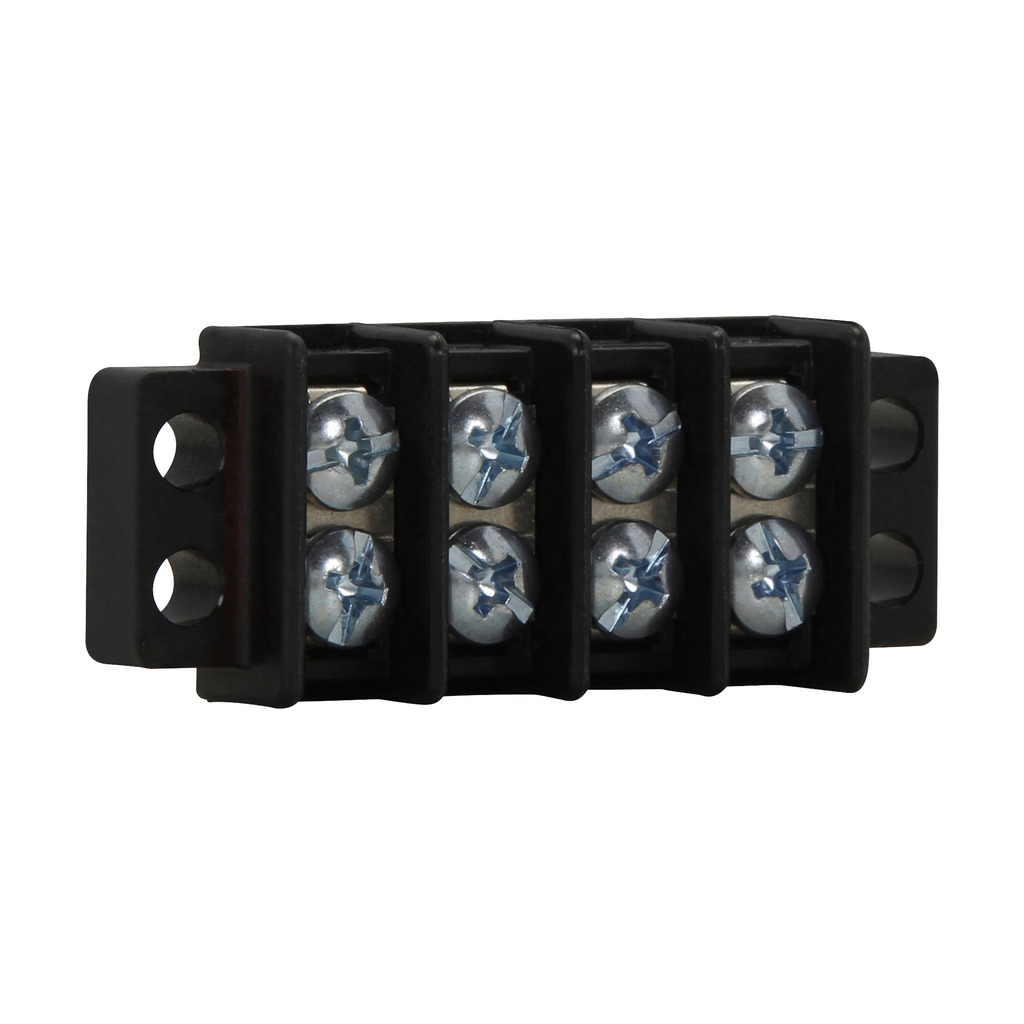 TB100-04 4-Pole Double Row Terminal Block, 300 V, 30 A, 22 to 14 AWG Wire, Black