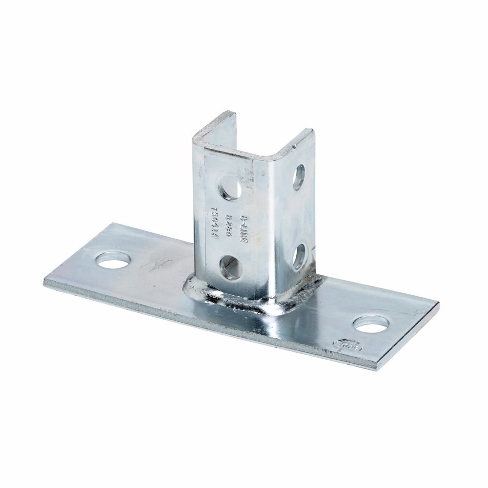 B280FLZN Rectangular U Type Post Base, 1 Channel, Flush to Side Channel Position, 3-1/2 in H Base, For Use With 1-5/8 x 1-5/8 in B22 Series Channel, Steel