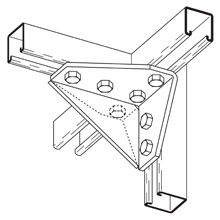 B663ZN Gusseted Corner Connection, 7 Holes, 5-3/8 in L x 5-3/8 in W x 1/4 in THK, Steel