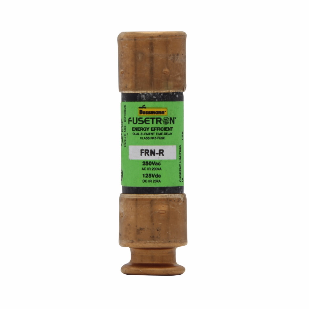 Eaton Bussmann series FRN-R fuse, 6.25 A, Dual, Class RK5, Non-indicating, Ferrule end x ferrule end, 8 sec at 500%, 20 kAIC at 125 Vdc,200 kAIC at 250 V, Standard, 250 V, 125 Vdc
