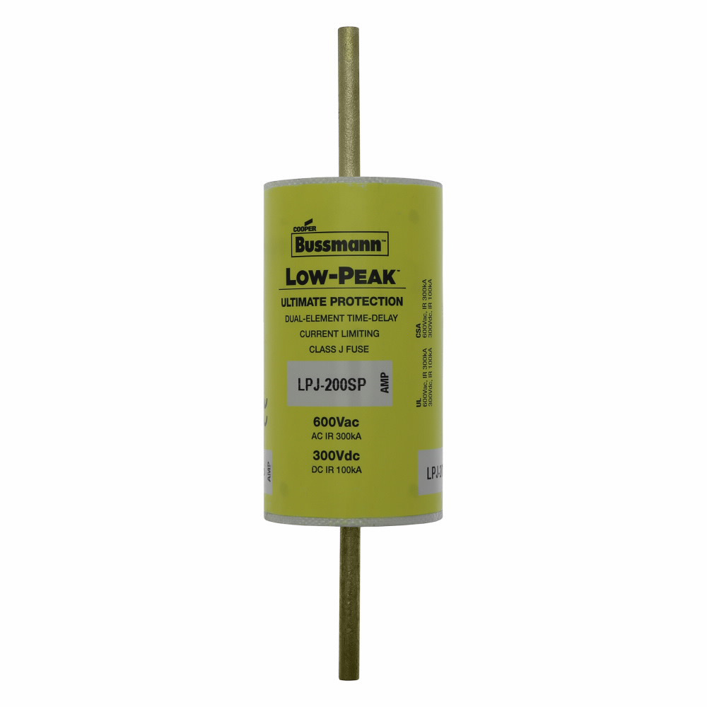 Eaton Bussmann series LPJ fuse, Low-peak fuse, 125 A, Dual, Class J, Non-indicating, Bolted blade end x bolted blade end, Time delay,Current-limiting, 10 sec at 500%, 300 kAIC at 600 V,100 kAIC Vdc, Standard, 600 V, 300 Vdc