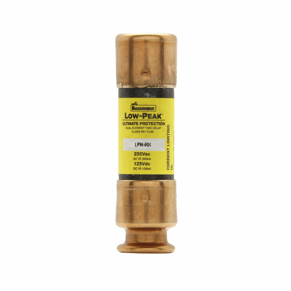 LPN-RK-10SP Low-Peak Current Limiting Time Delay Fuse, 10 A, 250 V AC/125 V DC, 300/100 kAIC Interrupt, RK1 Class, Cartridge Body