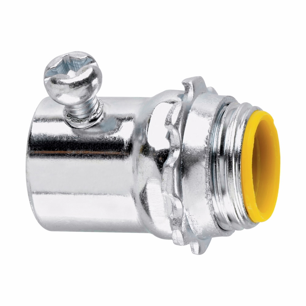 1451 Insulated Setscrew Straight Threaded Connector, 3/4 in Trade, For Use With EMT Conduit, Steel, Zinc Plated