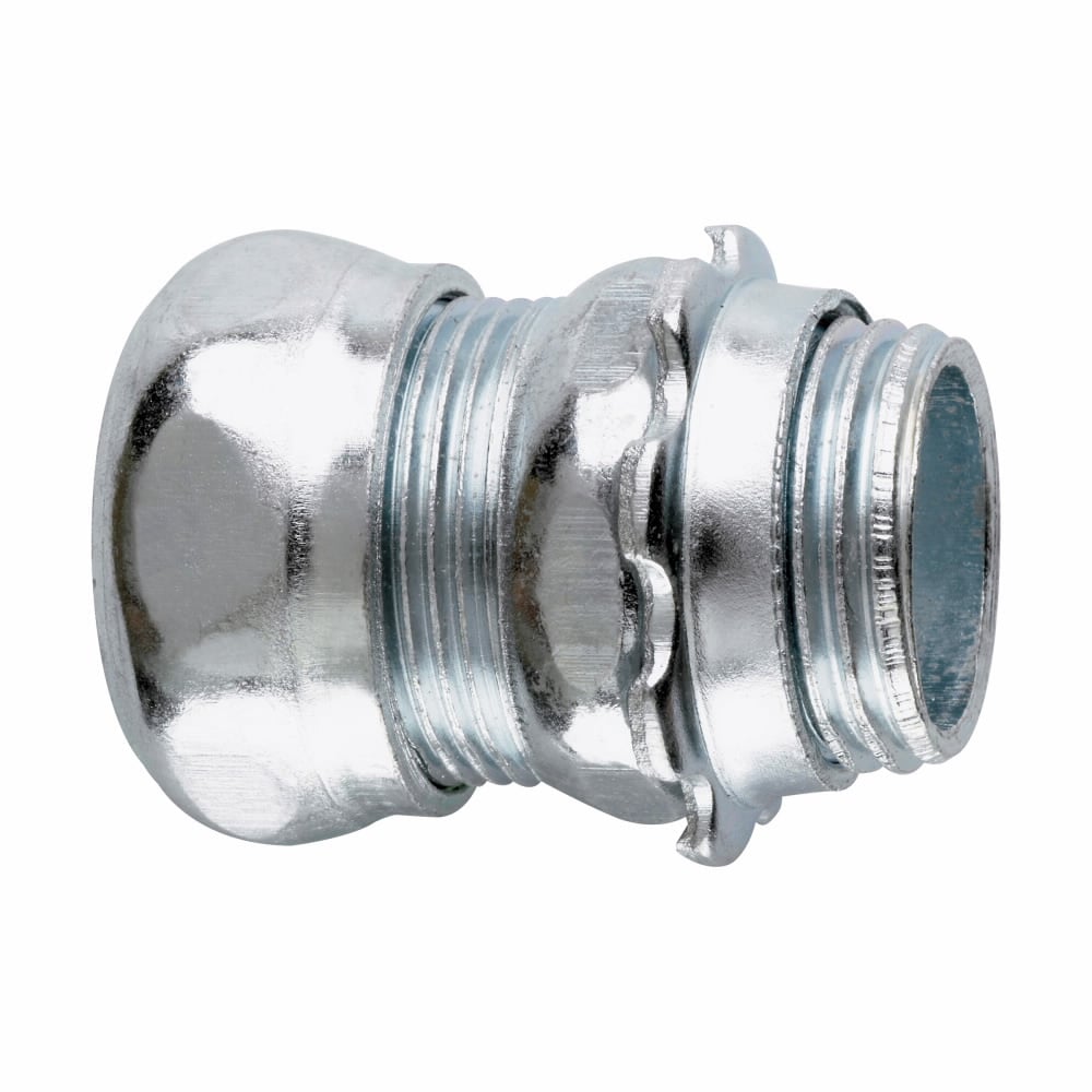 654 Non-Insulated Straight Compression Connector, 1-1/2 in Trade, For Use With EMT Conduit, Steel, Zinc Plated