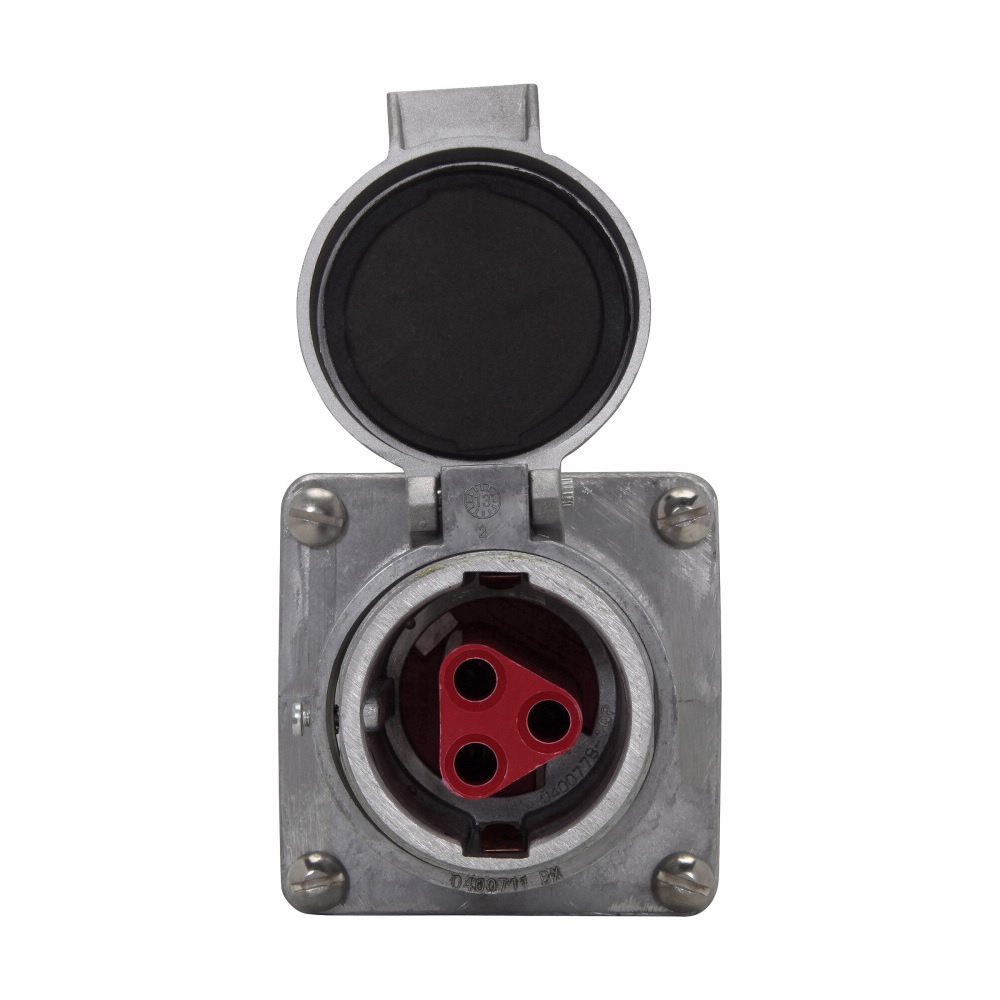 AR642 S22 Heavy Duty Spring Door Reversed Contacts Pin and Sleeve Receptacle Housing, 600 VAC/250 VDC, 60 A, 4 Poles, 3 Wires, Aluminum