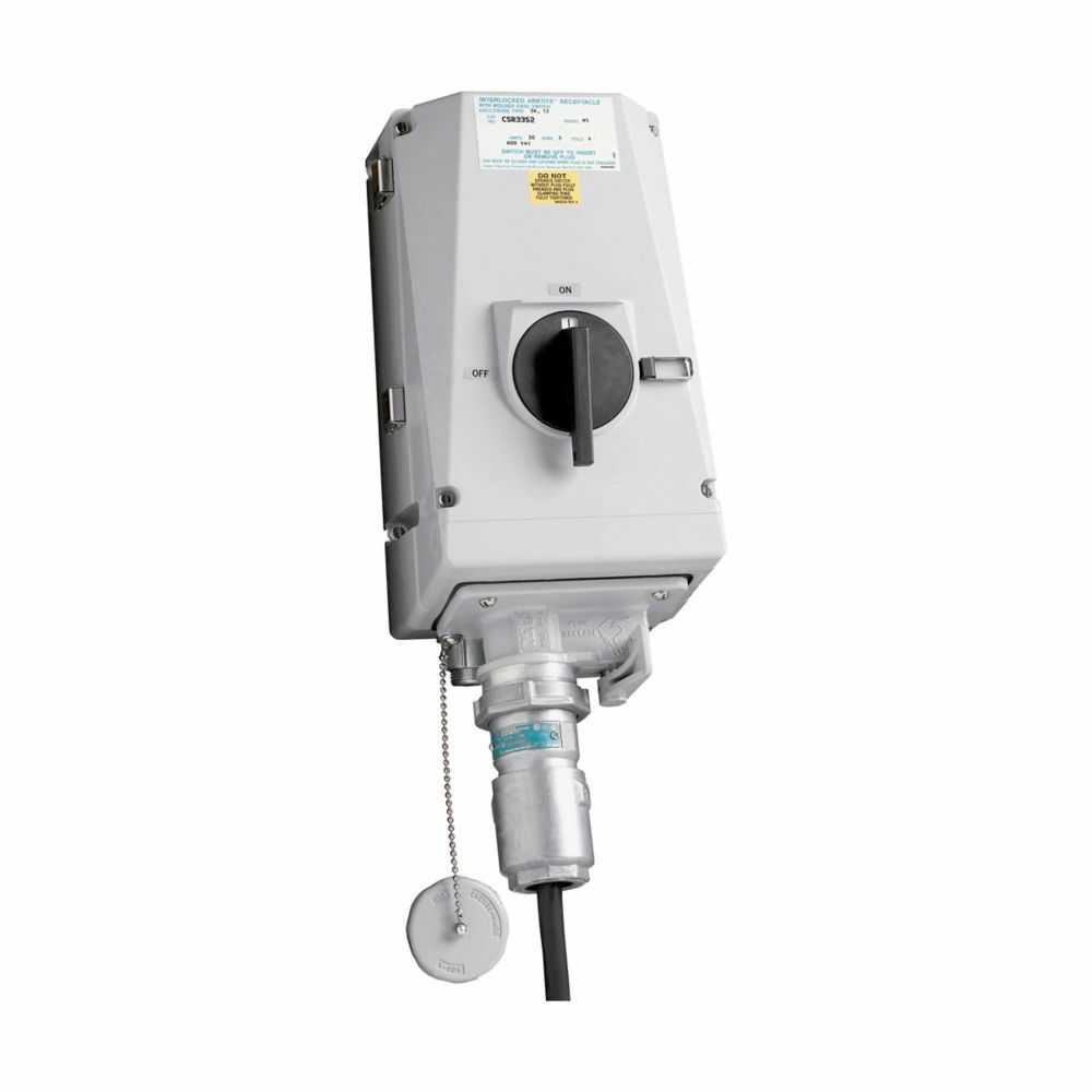 CSR63542 Arktite Male Non-Fused Non-Metallic Watertight Corrosion-Resistant Interlocked Receptacle, 250/600 VAC, 60 A, 4 Poles, 3 Wires