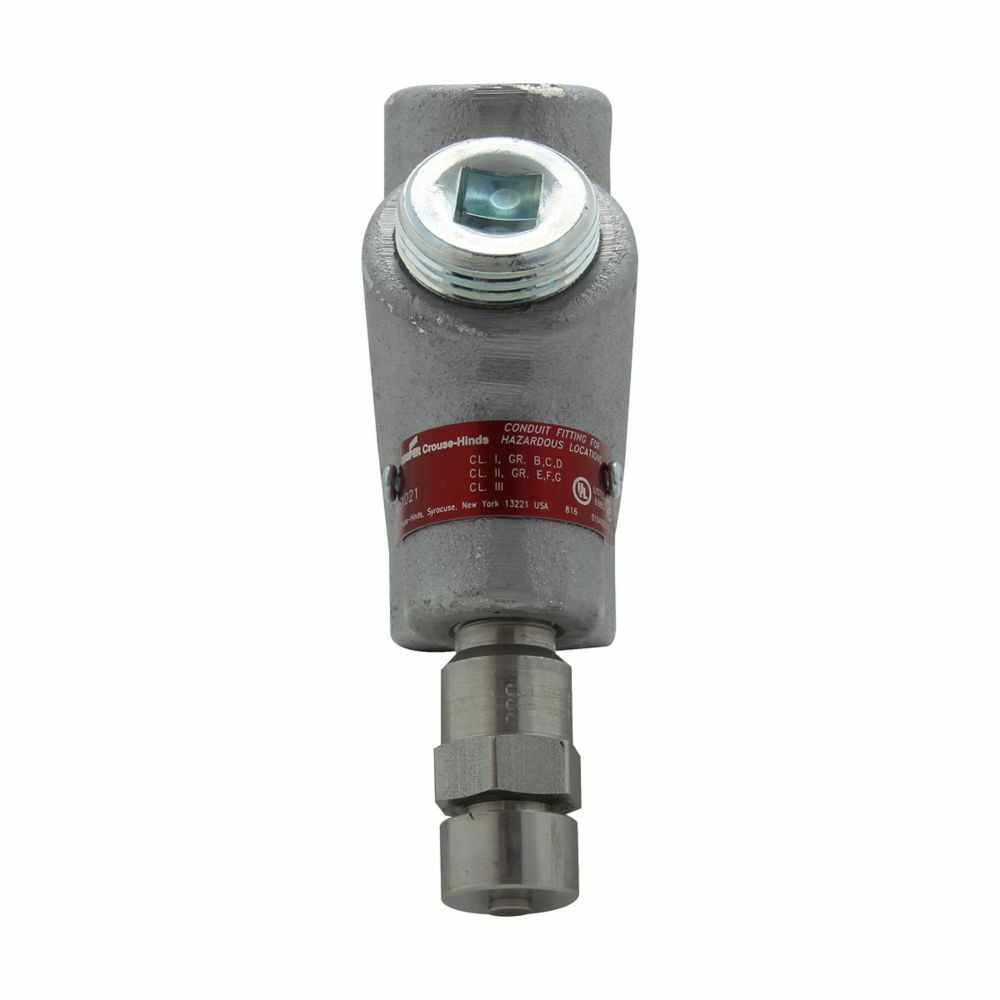 EYD11 Condulet Dust-Ignitionproof Explosionproof Conduit Sealing Fitting With Drain, 1/2 in FNPT, For Use With Vertical Position Conduit System, Ductile Iron/Feraloy Iron Alloy, Aluminum Acrylic Painted/Electro-Galvanized