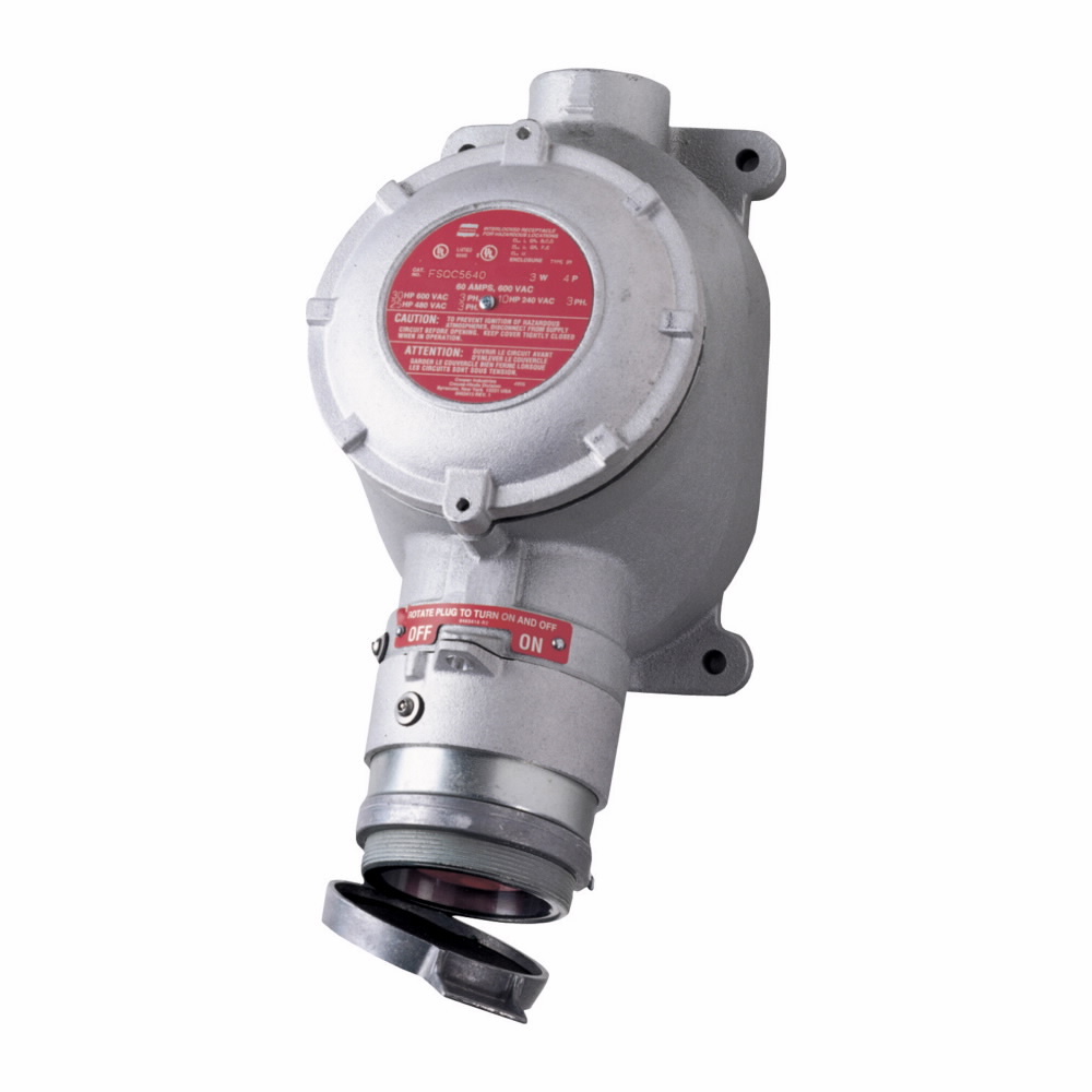 FSQC2430 Arktite Explosionproof Through-Feed Interlocked Receptacle With 3-Pole 30 A Switch, Spring Door, 125 to 600 VAC, 30 A, 4 Poles, 3 Wires