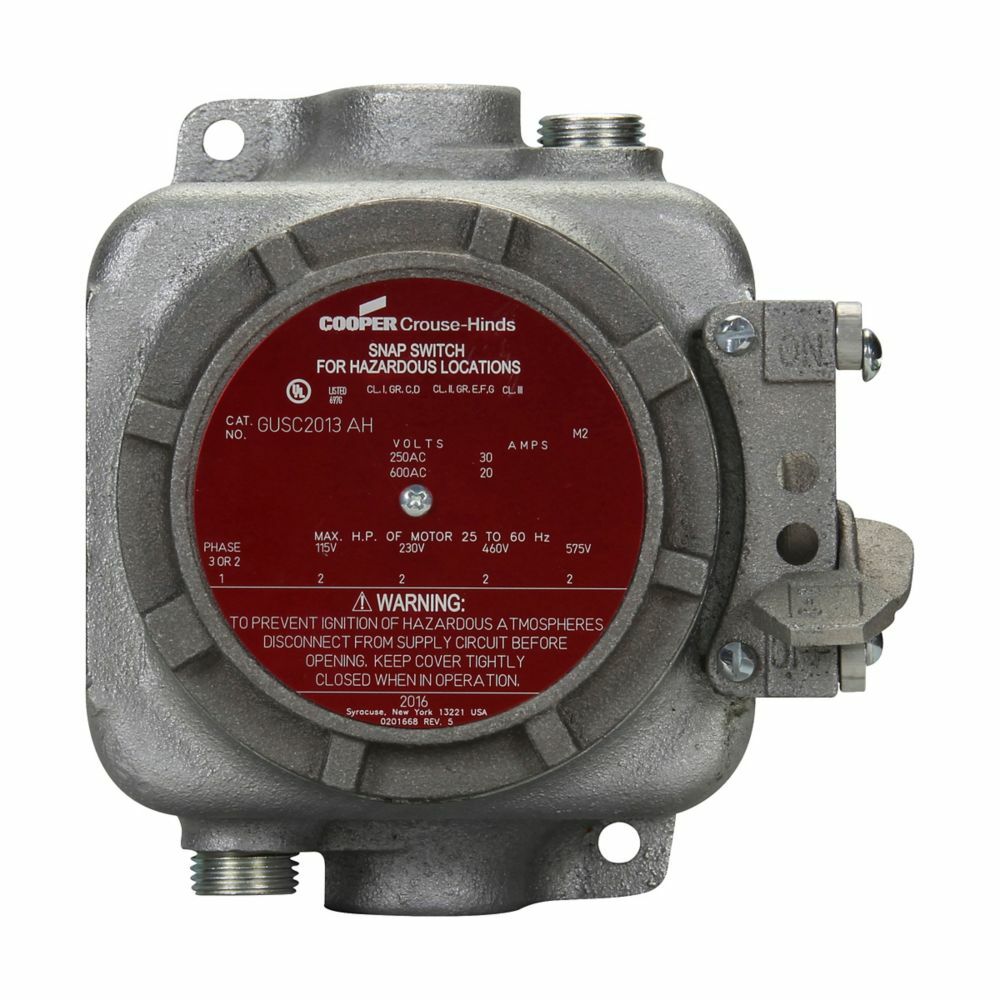 GUSC2052 AH Feed-Through Circuit Breaker Enclosure With Switch, Feraloy Iron Alloy, 6-3/16 in L x 6-1/16 in W x 4-1/8 in D