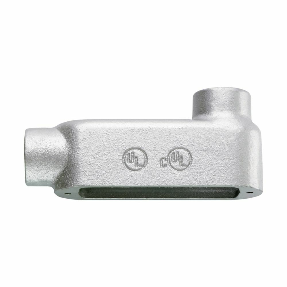 LB150M Condulet Type LB Conduit Outlet Body, 1-1/2 in Hub, 5 Form, 35.3 cu-in Capacity, Malleable Iron, Aluminum Acrylic Painted/Electro-Galvanized