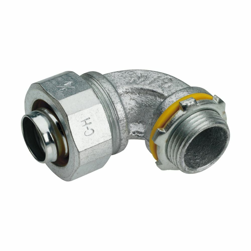 LT12590 Liquidator LT Series Non-Insulated Liquidtight Conduit Connector, 1-1/4 in Trade, 90 deg, Malleable Iron, Electro-Plated Zinc